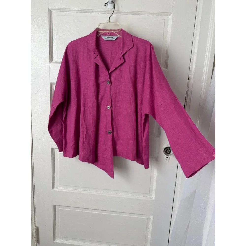 Itemz Chris‎ Baumgartner Fuchsia Linen Shirt Asymmetrical Lagenlook Art to Wear